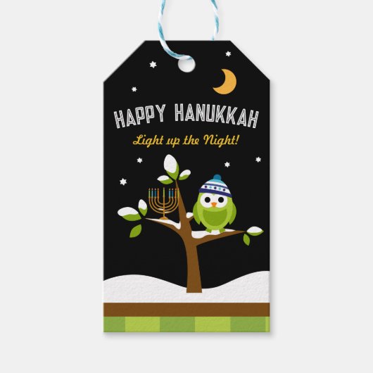 Niedliches Hanukkah Owl & Menorah Lupe die Nacht Geschenkanhänger (Vorderseite)