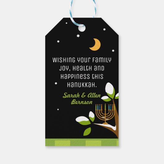 Niedliches Hanukkah Owl & Menorah Lupe die Nacht Geschenkanhänger (Rückseite)