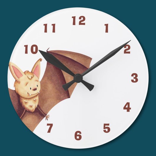 Niedliches Happy Bat Cartoon Kinderzimmer Brown Runde Wanduhr