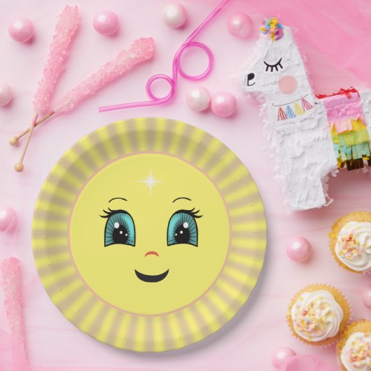 Niedliches Happy Sun Face & Rays Pappteller (Party)