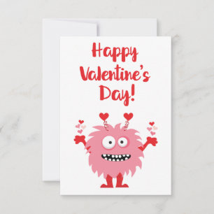 Niedliches Happy Valentine's Day Rosa Cartoon Mons Mitteilungskarte