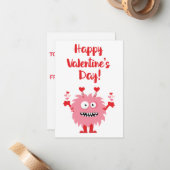 Niedliches Happy Valentine's Day Rosa Cartoon Mons Mitteilungskarte (Vorderseite/Rückseite Beispiel)