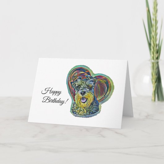 Niedliches Hartglas Miniatur Schnauzer mit Herz Karte (Vorderseite)