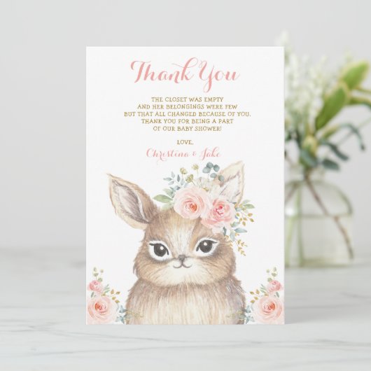 Niedliches Häschen erröten rosa Dankeskarte (Stehend Vorderseite)