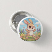 Niedliches Häschen hüpft auf einem Blumenfeld Button (Vorne & Hinten)