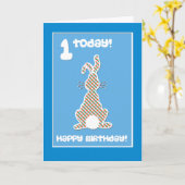 Niedliches Häschen-Kaninchen auf Blau-1. Karte (Gelbe Blume)