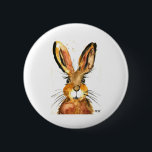 Niedliches Hasen Button<br><div class="desc">Niedliches Kaninchen Original Aquarellmalerei von Monika Howarth. Braune Hare Aquarell. Handgemalte Kunstwerke. Süß,  bezaubernd,  skurril. Ideal für Babys,  Kinder,  Kinderzimmer. Holz Tiere Kunst.</div>