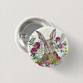 Niedliches Hasen in Aquarellfarben-Blume Button (Vorne & Hinten)