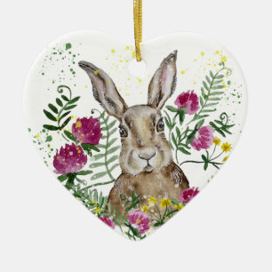Niedliches Hasen in Aquarellfarben-Blume Keramik Ornament