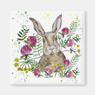 Niedliches Hasen in Aquarellfarben-Blume Magnet