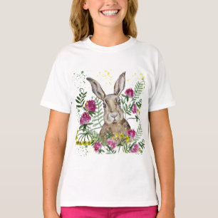 Niedliches Hasen in Aquarellfarben-Blume T-Shirt