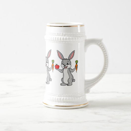 Niedliches Hasen mit Gemüse Cartoon Bierglas (Rechts)