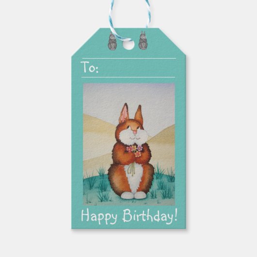 niedliches Hasen mit hübschen Blume Geschenkanhänger (Vorderseite)