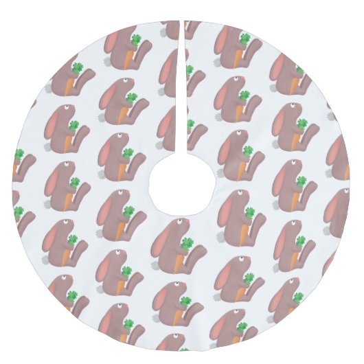 Niedliches Hasen mit KarottenCartoon Polyester Weihnachtsbaumdecke (Vorderseite)