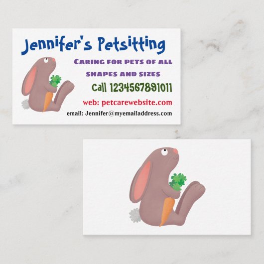 Niedliches Hasen mit KarottenCartoon Visitenkarte (Vorne/Hinten)