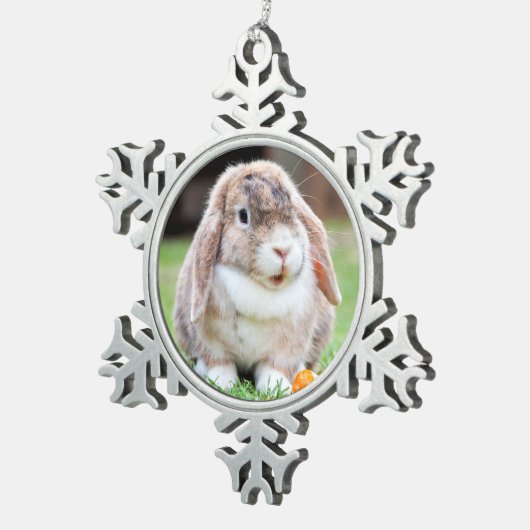 Niedliches Hasen Schneeflocken Zinn-Ornament (Rechts)