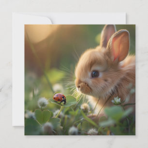 Niedliches Hasen und eine Ladybug auf dem grünen F Feiertagskarte