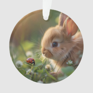 Niedliches Hasen und eine Ladybug auf dem grünen F Ornament