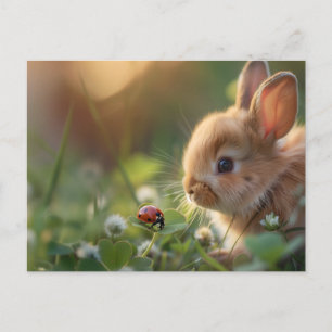 Niedliches Hasen und eine Ladybug auf dem grünen F Postkarte
