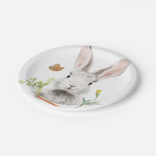 Niedliches Hasen und Karotten Pappteller (Schrägansicht)