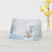 Niedliches Hasen von Waldtieren in Schneefall Karte (Gelbe Blume)