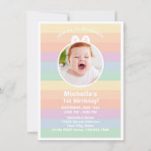 Niedliches Hasenbogen Birthday Foto Einladung (Vorderseite)