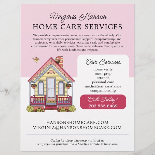 Niedliches Haus Caregiver Caretaker Services Rosa Flyer (Vorne)