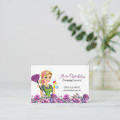 Niedliches Haus Reinigung Lila Blumenmädchen Servi Visitenkarte (Stehend Vorderseite)