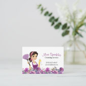Niedliches Haus Reinigung Lila Blumenmädchen Servi Visitenkarte (Stehend Vorderseite)