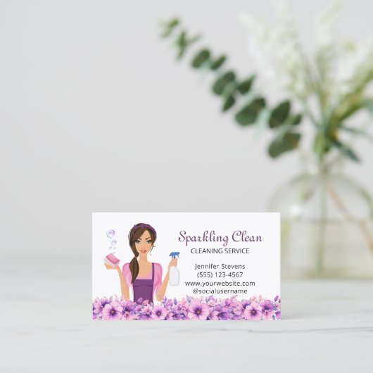 Niedliches Haus Reinigungsservice Haushaltshilfe Visitenkarte (Stehend Vorderseite)