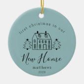 Niedliches Haus und Weihnachtsbäume Neue Zuhause N Keramik Ornament (Vorne)
