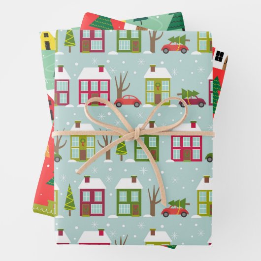 Niedliches Haus Weihnachtsmuster Geschenkpapier Set (Beispiel)