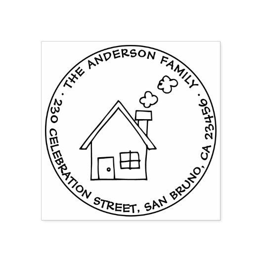 Niedliches Haus Zeichn Familienname und Rücksendea Gummistempel (Prägung)