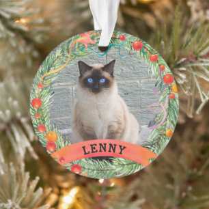 Niedliches Haustier Foto Cat Berry Kranz Weihnacht Ornament