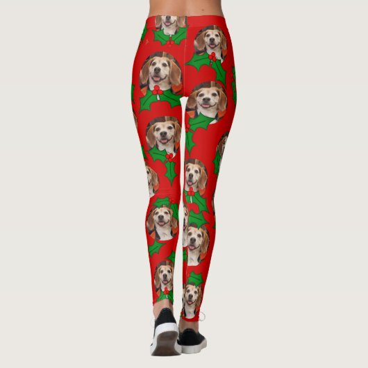 Niedliches Haustier-Foto Rote Grüne Weihnachten Leggings (Rückseite)
