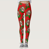 Niedliches Haustier-Foto Rote Grüne Weihnachten Leggings (Vorderseite)