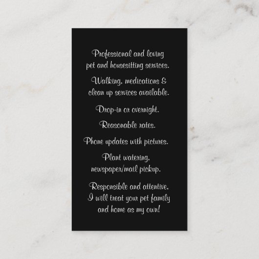 Niedliches Haustier und Haustier Katze Visitenkarte (Rückseite)