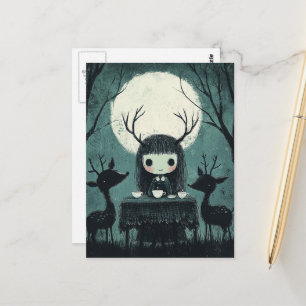 Niedliches heidnisches Vollmond-Picknick mit Hirsc Postkarte