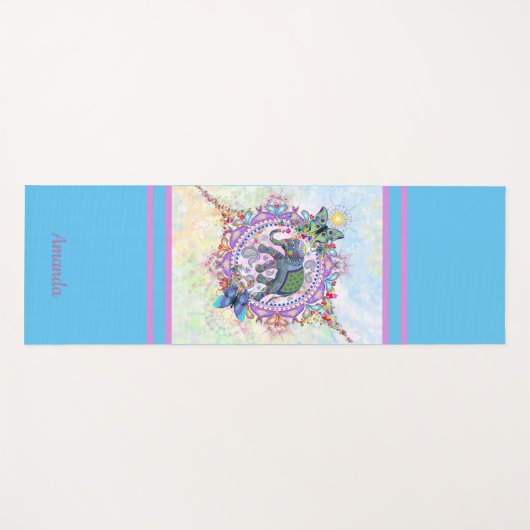 Niedliches Heiliges Elefant Blue Monogramm Yogamatte (Vorderseite (Horizontal))