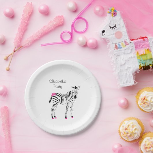 Niedliches heißes Rosa und schwarzer Girly Zebra Pappteller (Party)