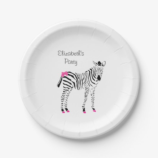Niedliches heißes Rosa und schwarzer Girly Zebra Pappteller (Vorderseite)
