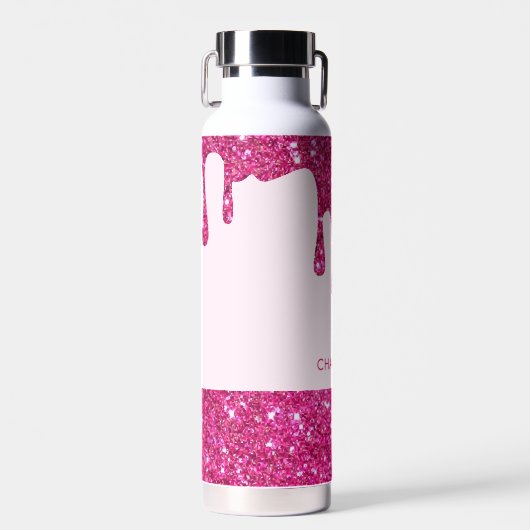 Niedliches, heißrosa Glitzer Monogramm Trinkflasche (Vorne)