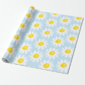 Niedliches, hellblaues, blumengeschmücktes Federmu Geschenkpapier (Ungerollt)