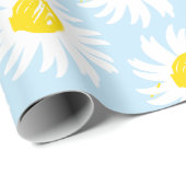 Niedliches, hellblaues, blumengeschmücktes Federmu Geschenkpapier (Rolleneckpunkt)