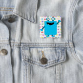 Niedliches hellblaues Cartoon-Monster Button (Beispiel)