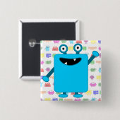 Niedliches hellblaues Cartoon-Monster Button (Vorne & Hinten)