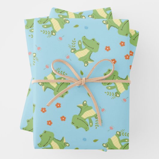 Niedliches Hellgrün-Krokodil-Muster Geschenkpapier Set (Beispiel)