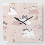 Niedliches, hellrosa Kätzchenmuster Quadratische Wanduhr (Vorderseite)