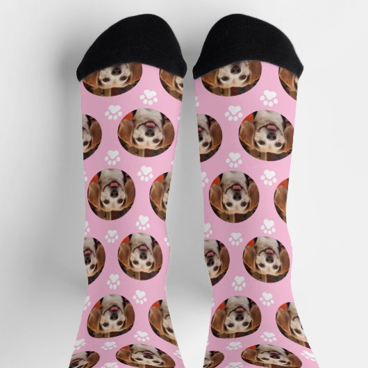 Niedliches, hellrosa -Pet-Foto und Paw-Druckkiste Socken (Oben)