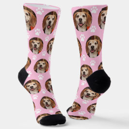 Niedliches, hellrosa -Pet-Foto und Paw-Druckkiste Socken
